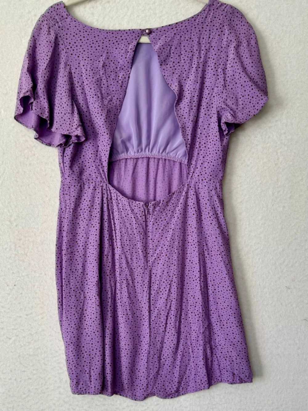 Free People Purple Polka Dot Babydoll Mini Dress Open Back Size 10 Boho - Picture 8 of 9